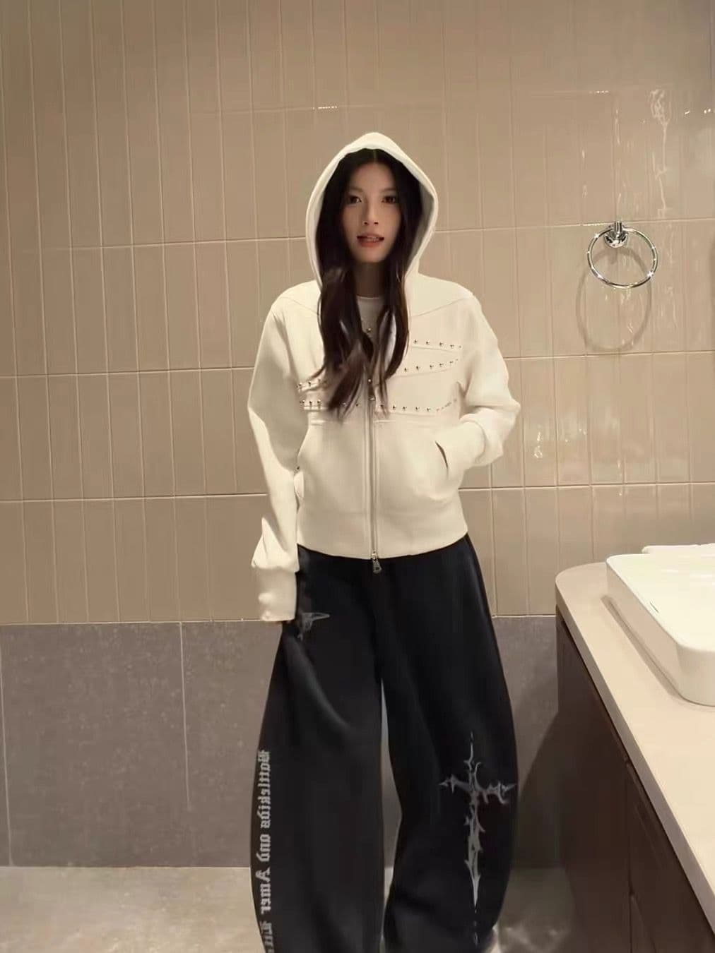 얇은 스타일 이후 패키지 칼라 순수한 Mianhua 면 복합 후드티 여성 이미지 3