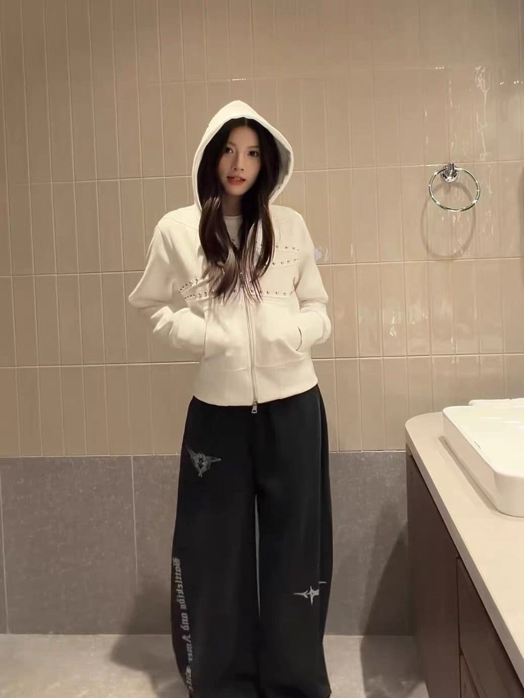 얇은 스타일 이후 패키지 칼라 순수한 Mianhua 면 복합 후드티 여성 상세 이미지 2
