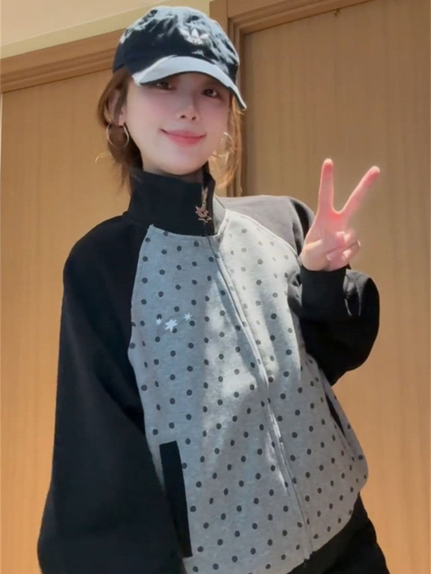 얇은 스타일 백금 지퍼 자수 클립 칼라 것 순수한 Mianhua 면 복합 후드티 여성 이미지 2