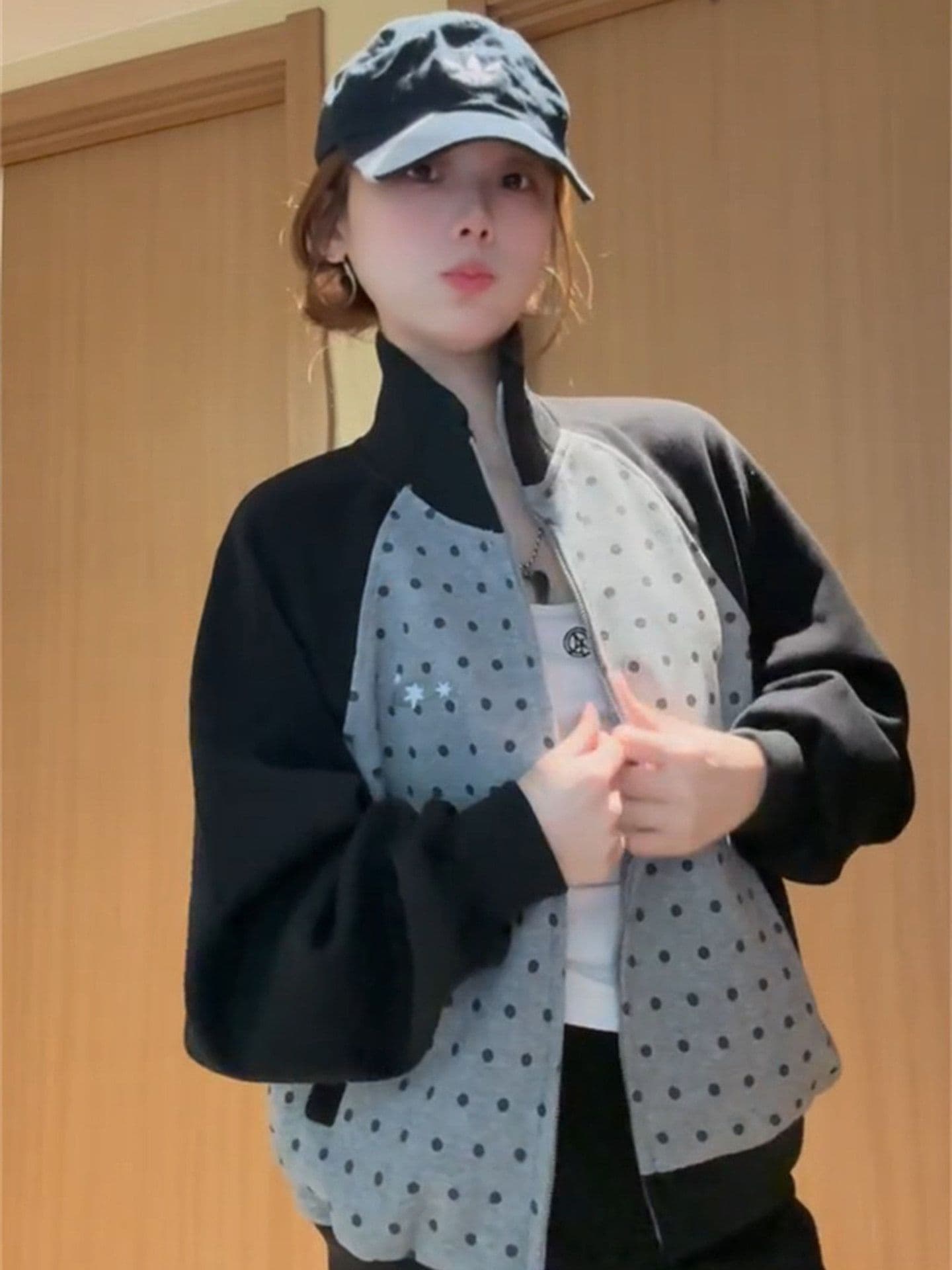 얇은 스타일 백금 지퍼 자수 클립 칼라 것 순수한 Mianhua 면 복합 후드티 여성 상세 이미지 4