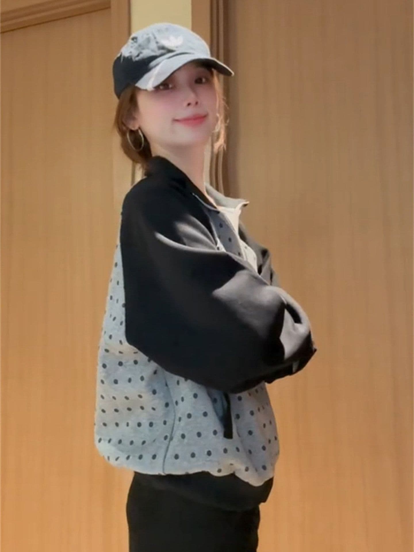 얇은 스타일 백금 지퍼 자수 클립 칼라 것 순수한 Mianhua 면 복합 후드티 여성 상세 이미지 5