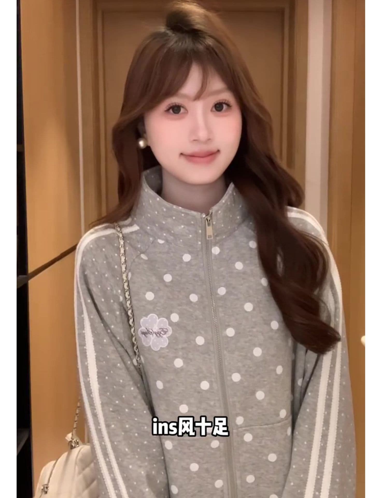 얇은 스타일 백금 지퍼 레이스 당겨서 기사 클립 칼라 것 순수한 Mianhua 면 복합 후드티 여성 상세 이미지 4