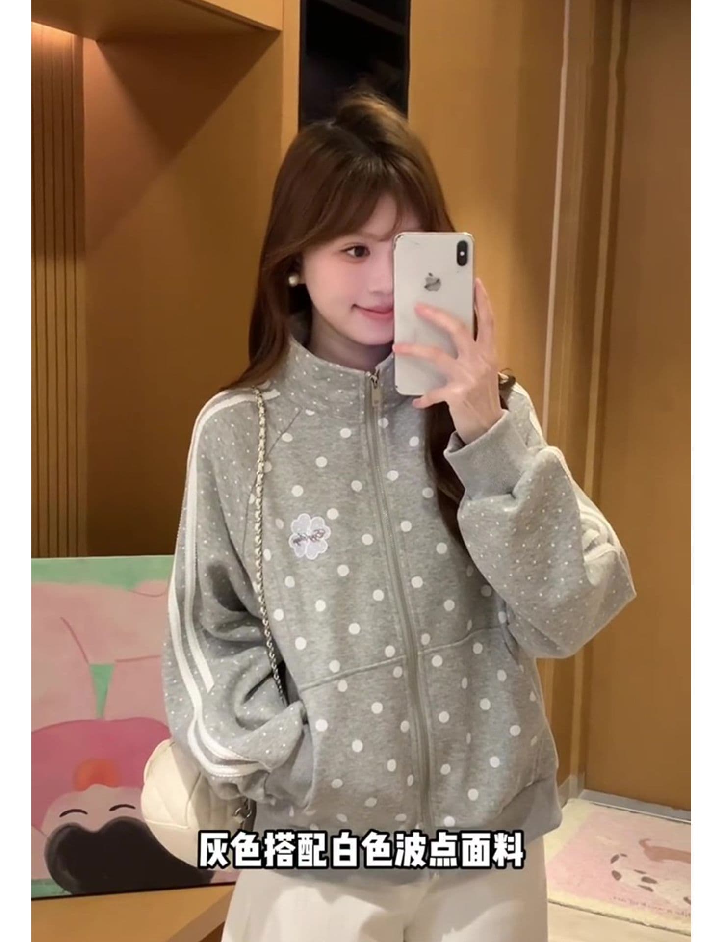 얇은 스타일 백금 지퍼 레이스 당겨서 기사 클립 칼라 것 순수한 Mianhua 면 복합 후드티 여성 상세 이미지 5