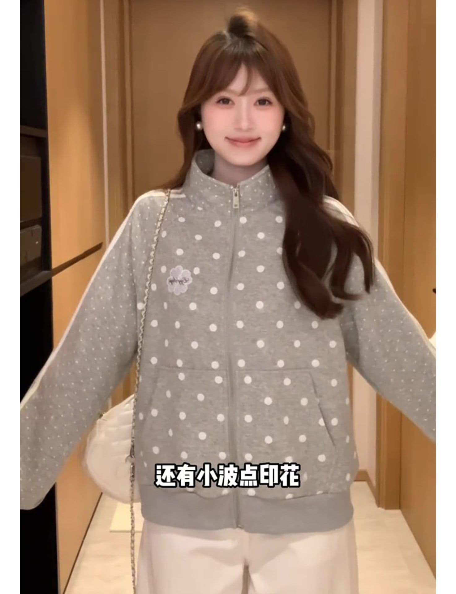 얇은 스타일 백금 지퍼 레이스 당겨서 기사 클립 칼라 것 순수한 Mianhua 면 복합 후드티 여성 상세 이미지 6