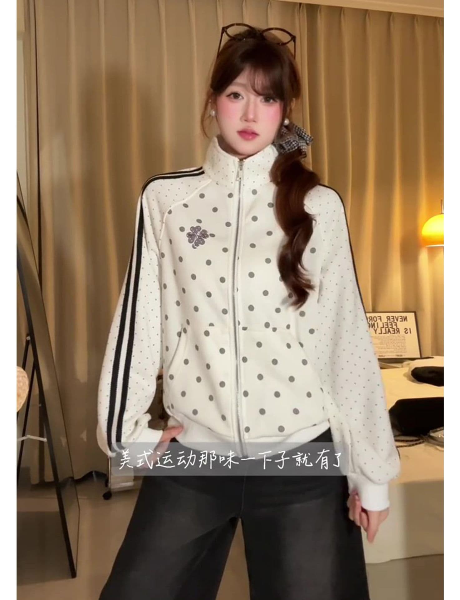 얇은 스타일 백금 지퍼 레이스 당겨서 기사 클립 칼라 것 순수한 Mianhua 면 복합 후드티 여성 상세 이미지 10