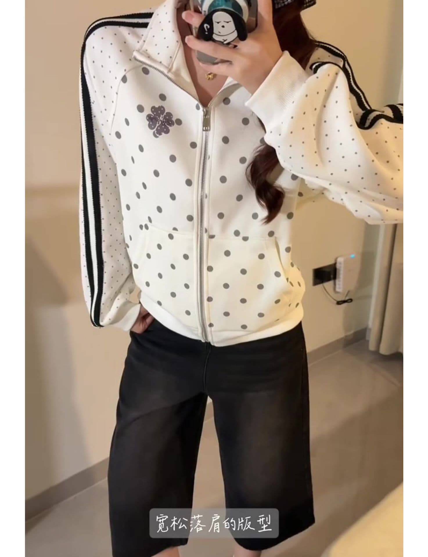 얇은 스타일 백금 지퍼 레이스 당겨서 기사 클립 칼라 것 순수한 Mianhua 면 복합 후드티 여성 상세 이미지 13