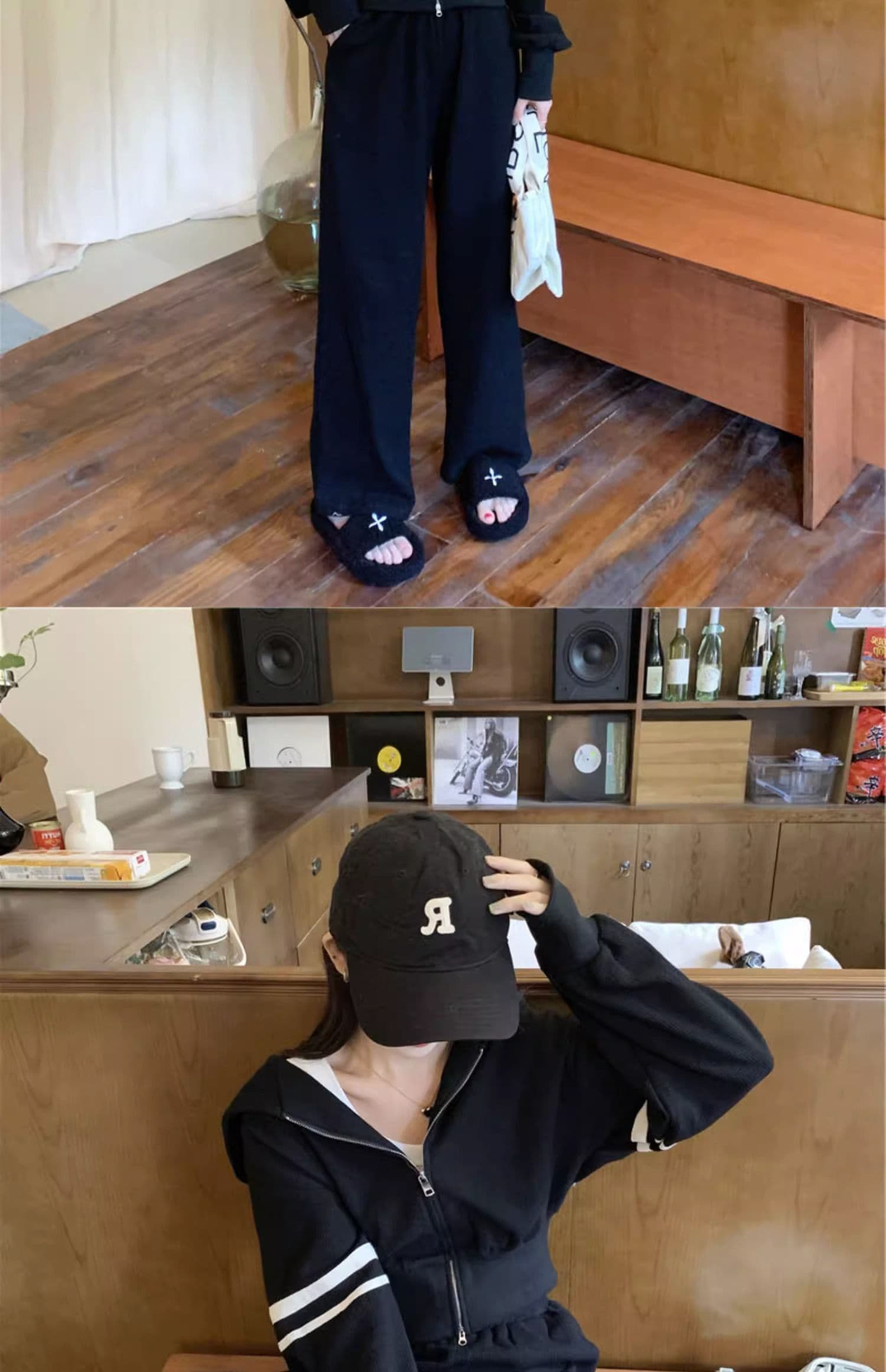 운동 캐주얼 세트 여성 이른 가을 새로운 튀김 거리 후아 남편 그리드 지퍼 후드티 와이드 레그 팬츠 투피스 세트 상세 이미지 20