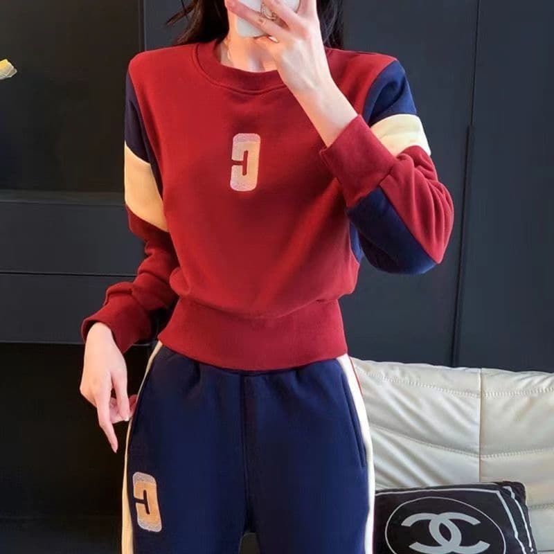 캐주얼 스포츠 슈트 여성 2026 가을 새로운 패치워크 배색 긴팔 후드티 와이드 레그 팬츠 투피스 세트 상세 이미지 16