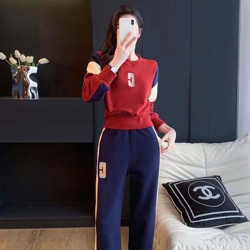 캐주얼 스포츠 슈트 여성 2026 가을 새로운 패치워크 배색 긴팔 후드티 와이드 레그 팬츠 투피스 세트 상세 이미지 17