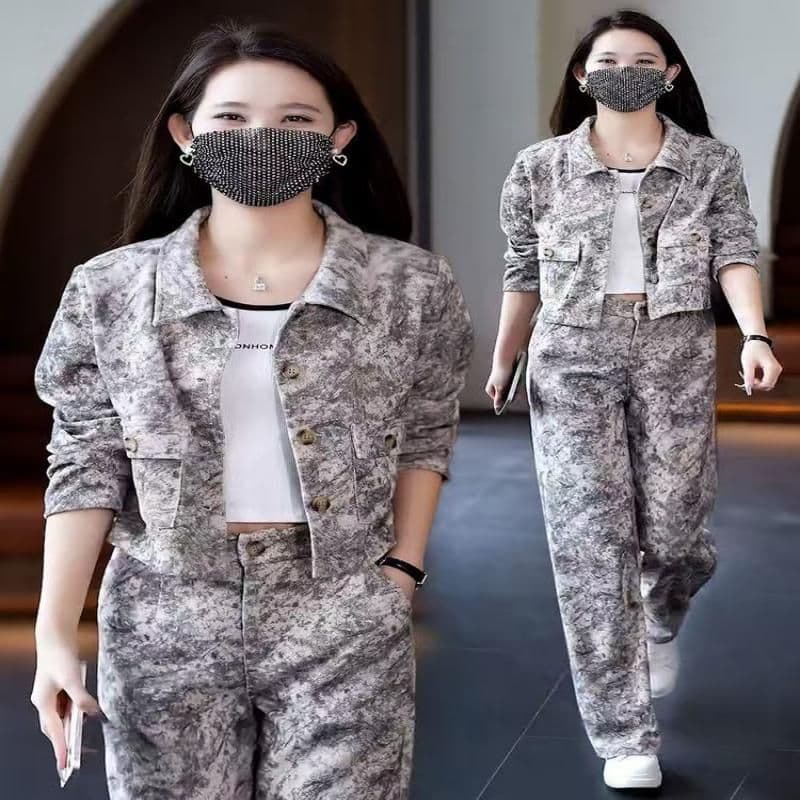 고급 센스 레트로 잉크 페인팅 세트 여성 2026 년 봄 가을 새로운 카디건 코트 와이드 레그 팬츠 슬림해 보이는 투피스 세트