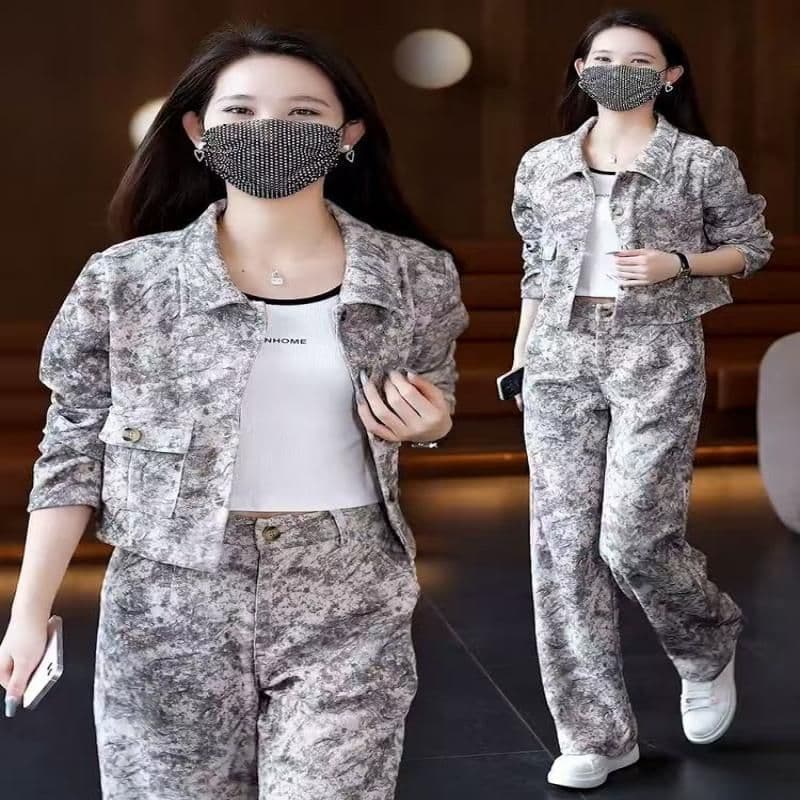 고급 센스 레트로 잉크 페인팅 세트 여성 2026 년 봄 가을 새로운 카디건 코트 와이드 레그 팬츠 슬림해 보이는 투피스 세트 이미지 4