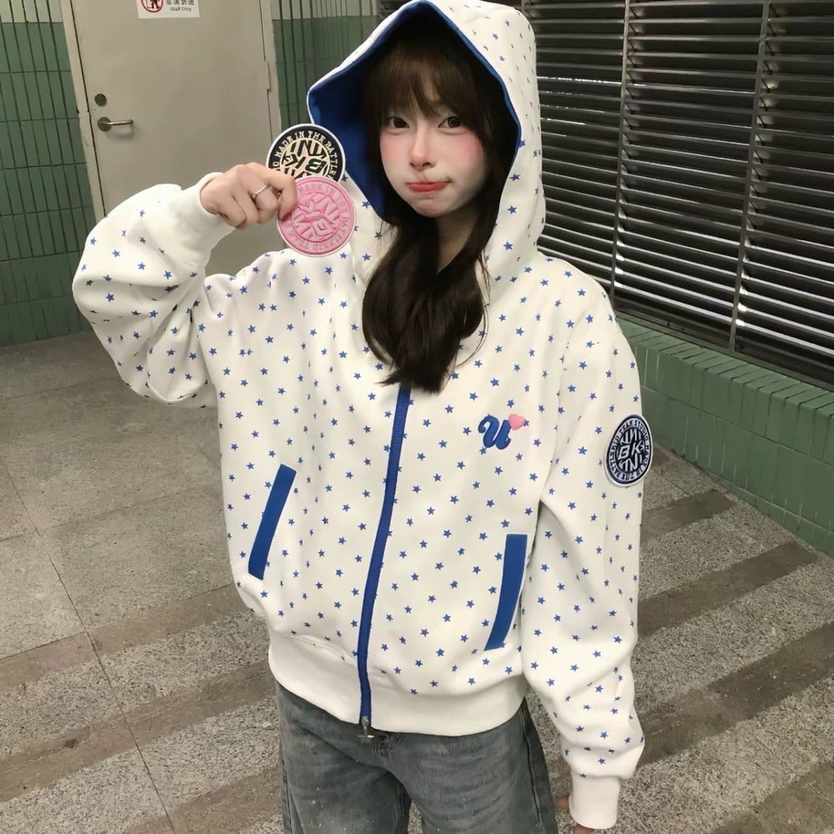 얇은 스타일 원본 부형제 이후 패키지 칼라 순수한 Mianhua 면 복합 후드티 여성