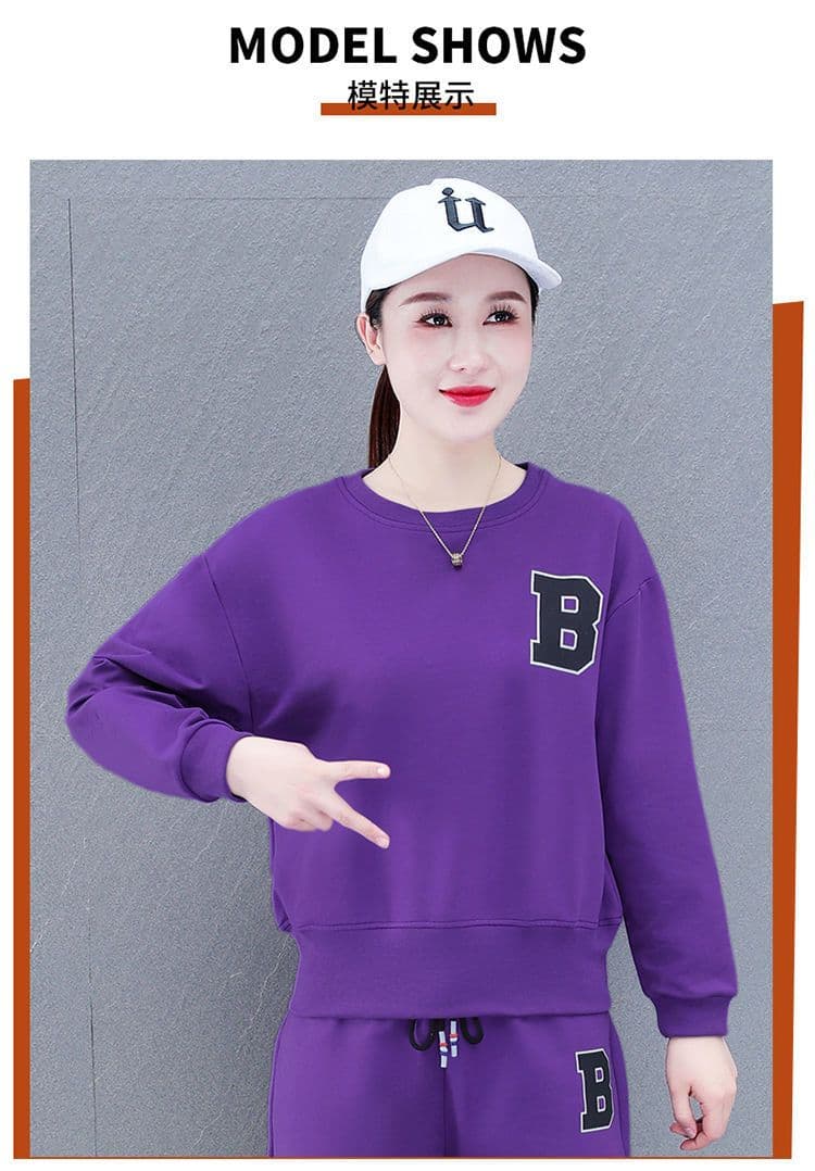 봄 가을 스포츠 슈트 여성 새로운 루즈핏 빅 사이즈 루즈핏 패션 캐주얼 투피스 세트 상세 이미지 12