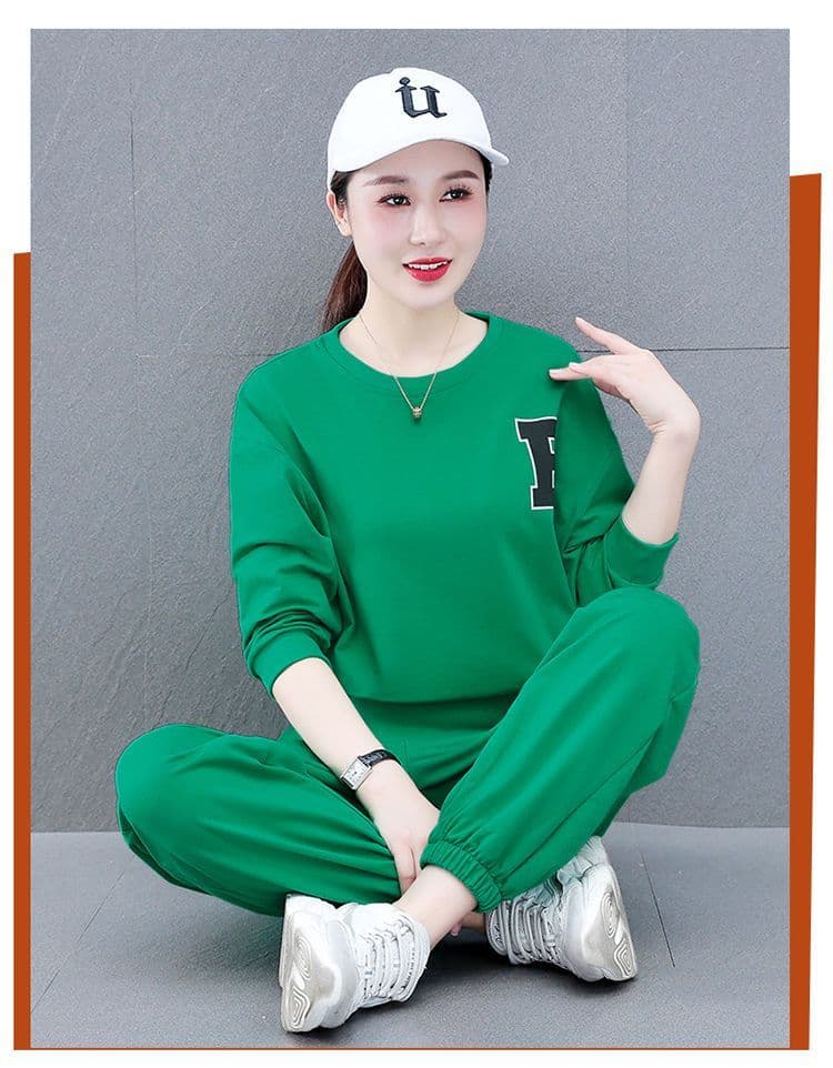 봄 가을 스포츠 슈트 여성 새로운 루즈핏 빅 사이즈 루즈핏 패션 캐주얼 투피스 세트 상세 이미지 16