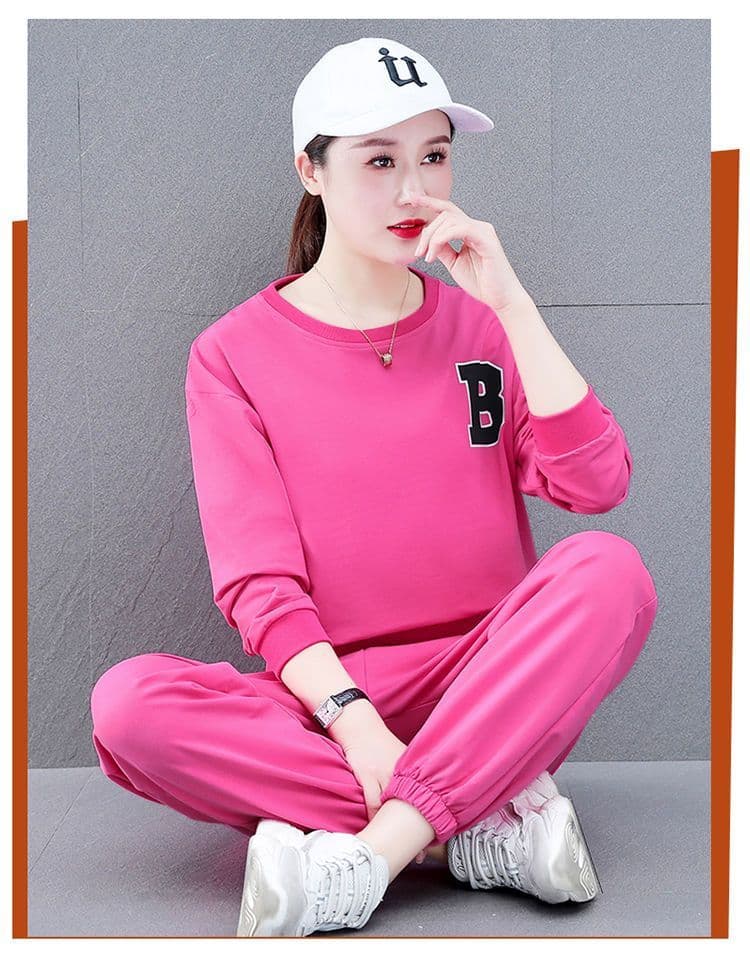 봄 가을 스포츠 슈트 여성 새로운 루즈핏 빅 사이즈 루즈핏 패션 캐주얼 투피스 세트 상세 이미지 26