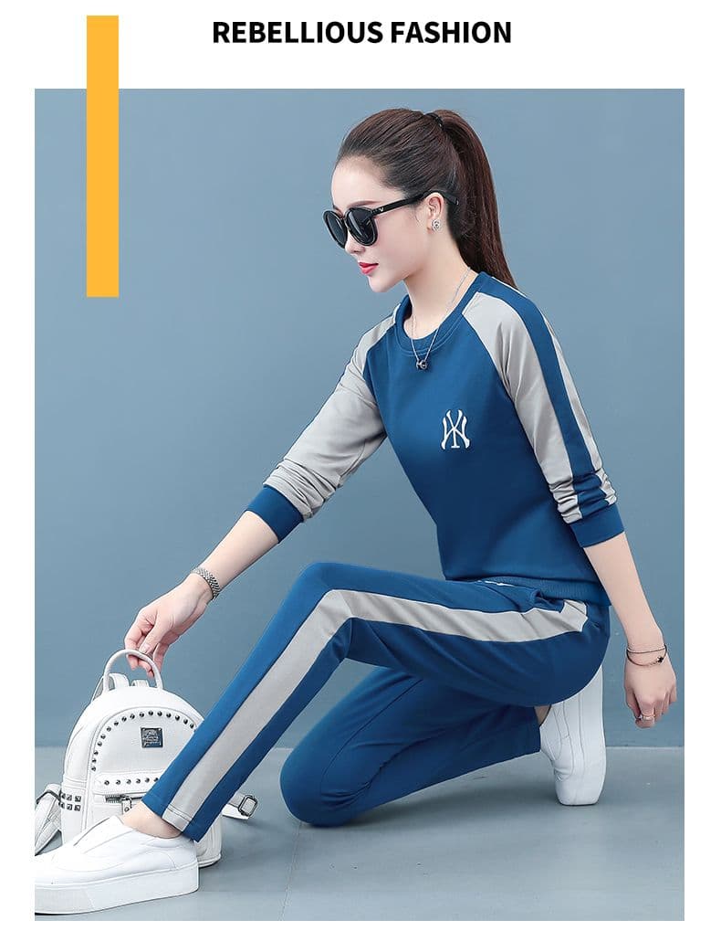 자수 캐주얼 스포츠 슈트 여성 긴 소매 봄 가을 새로운 패션 빅 사이즈 투피스 세트 상세 이미지 4