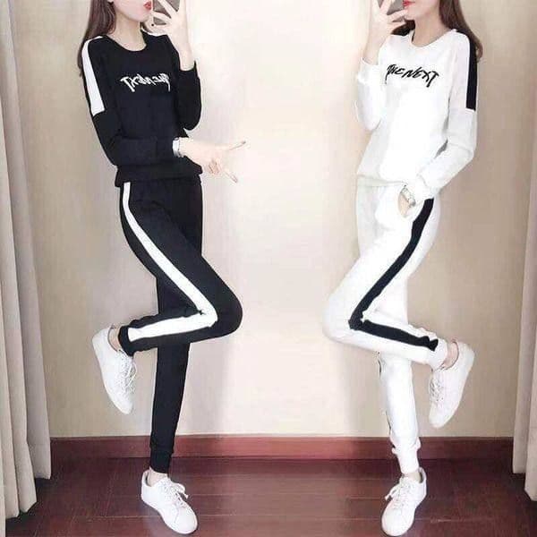 자수 패션 세트 여성 봄 가을 새로운 패션 루즈핏 캐주얼 운동복 투피스 세트 이미지 2