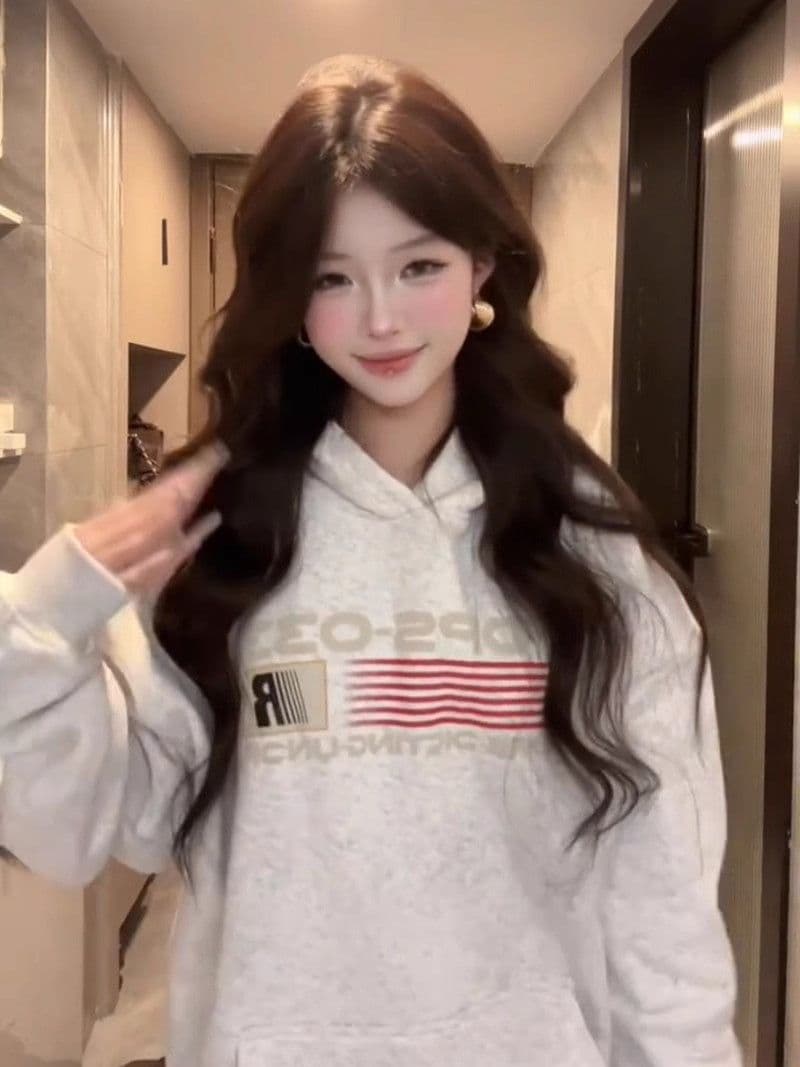 국방 후아 면 복합 우유 실크 알파벳 커플 루즈핏 슬림해 보이는 맨위 아메리칸 운동 후드 티 스웨터 여성 가을 겨울 상세 이미지 5