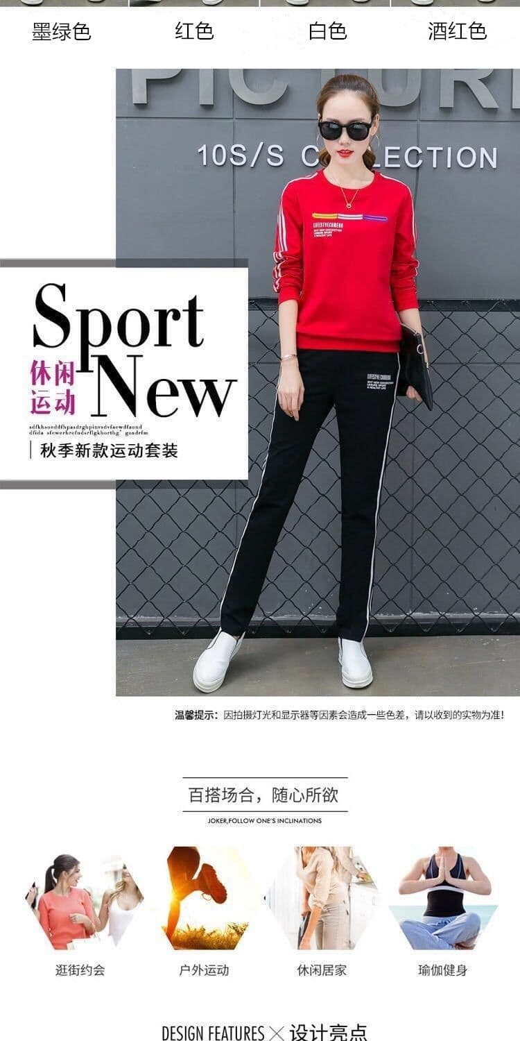 봄 가을 새로운 한국 스타일 운동 패션 캐주얼 세트 여성 긴 소매 긴 바지 투피스 세트 상세 이미지 4