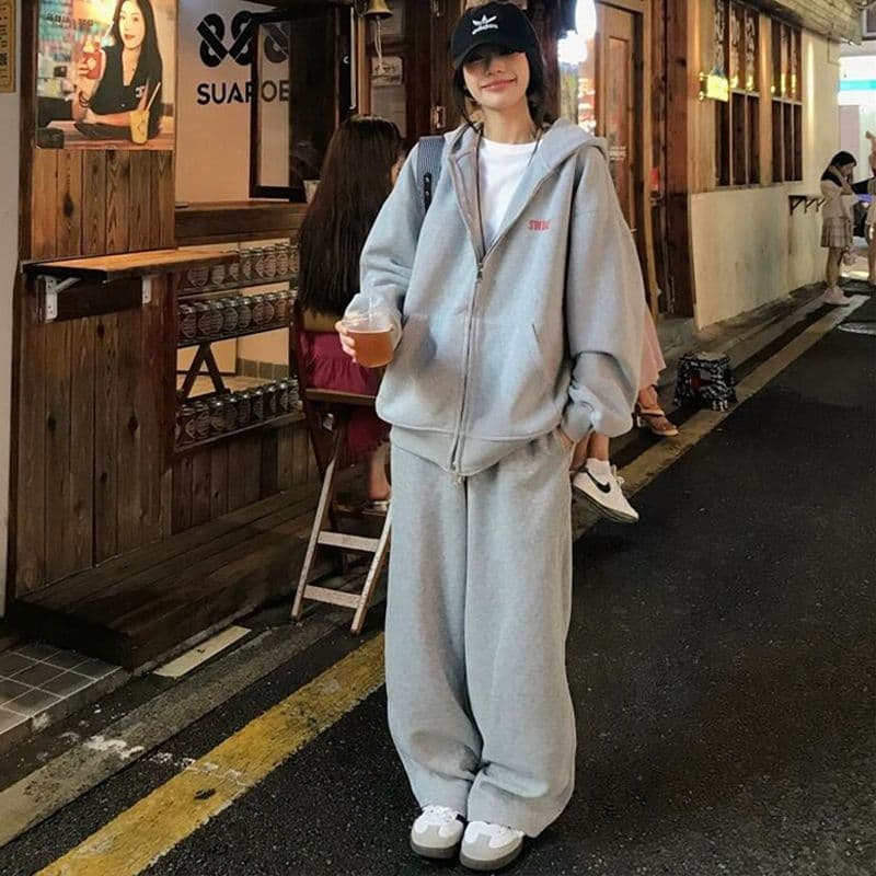 280 그램 남자 바 면 느긋한 바람 아메리칸 프린트 지퍼 후드티 여성 가을 새로운 루즈핏 카디건 코트 로드 중 이미지 4