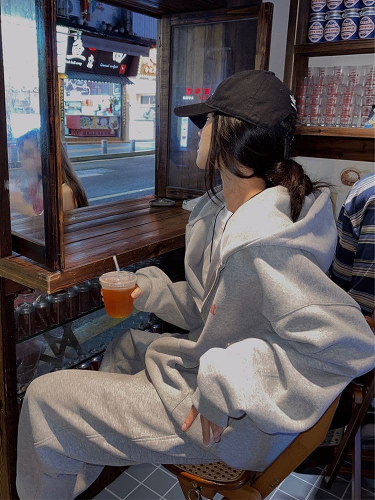 280 그램 남자 바 면 느긋한 바람 아메리칸 프린트 지퍼 후드티 여성 가을 새로운 루즈핏 카디건 코트 로드 중 상세 이미지 7