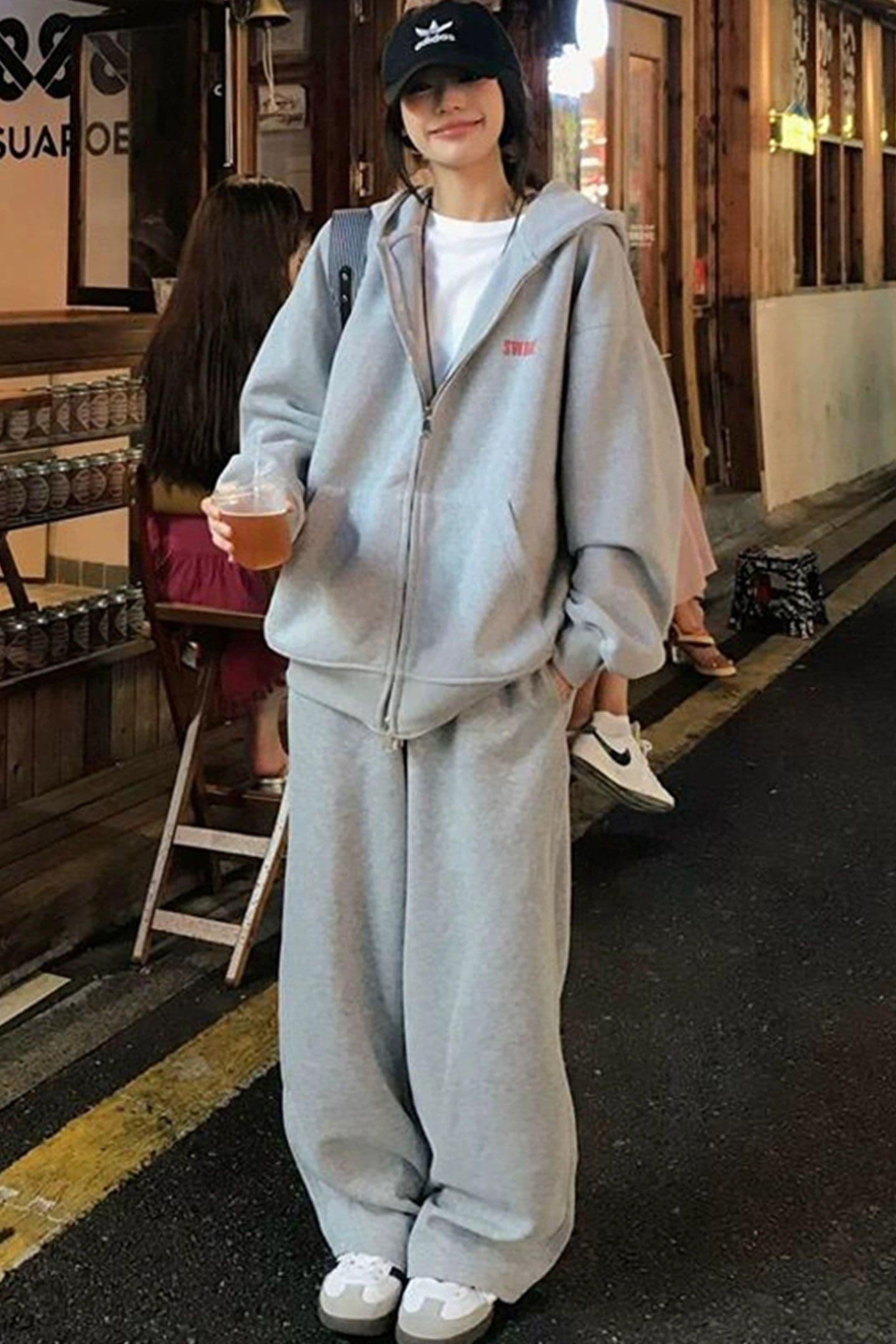280 그램 남자 바 면 느긋한 바람 아메리칸 프린트 지퍼 후드티 여성 가을 새로운 루즈핏 카디건 코트 로드 중 상세 이미지 12