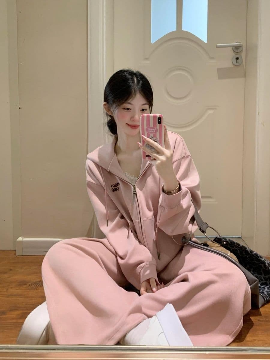 학원 스타일 운동복 세트 여성 가을 겨울 루즈핏 슬림해 보이는 한국 스타일 패션 연령 감소 후드티 웨이 바지 캐주얼 투피스 세트 상세 이미지 6