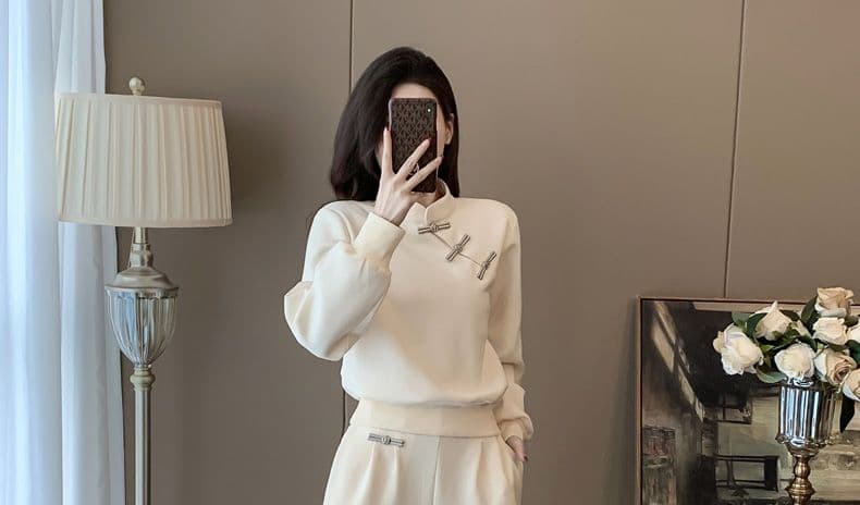 새로운 중식 국풍 캐주얼 스포츠 슈트 여성 가을 외국 가스 슬림해 보이는 디자인 센스 작은 대중 후드티 와이드 레그 팬츠 투피스 세트 상세 이미지 3