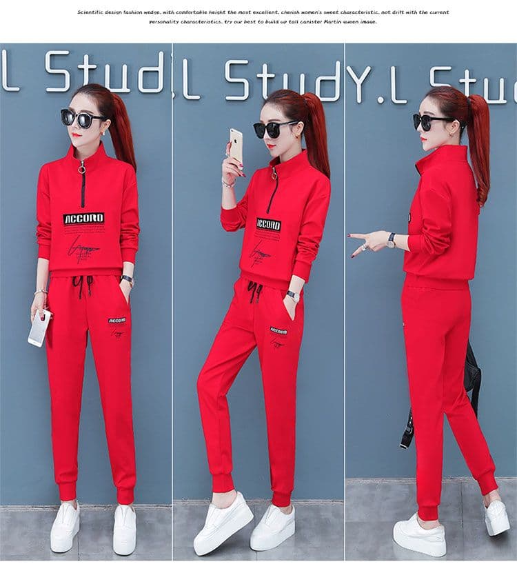 캐주얼 스포츠 슈트 여성 봄 가을 새로운 패션 스탠드 칼라 루즈핏 긴팔 투피스 세트 상세 이미지 17
