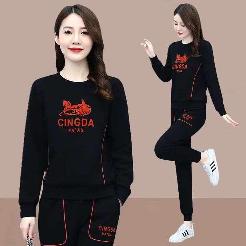봄 가을 스포츠 슈트 여성 새로운 한국 스타일 루즈핏 빅 사이즈 캐주얼 패션 투피스 세트 이미지 5