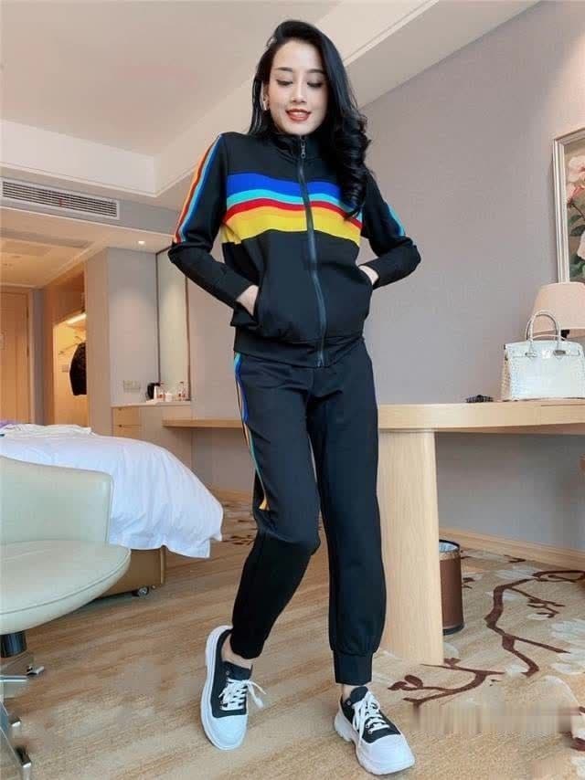 캐주얼 스포츠 슈트 여성 봄 가을 새로운 외국 가스 무지개 패션 러닝 투피스 세트 상세 이미지 5