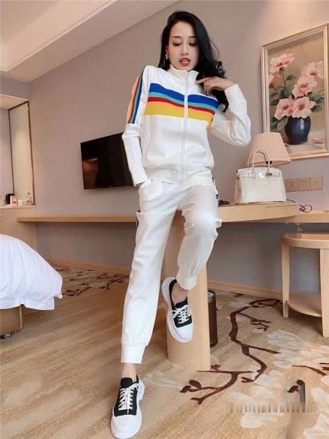 캐주얼 스포츠 슈트 여성 봄 가을 새로운 외국 가스 무지개 패션 러닝 투피스 세트 상세 이미지 7