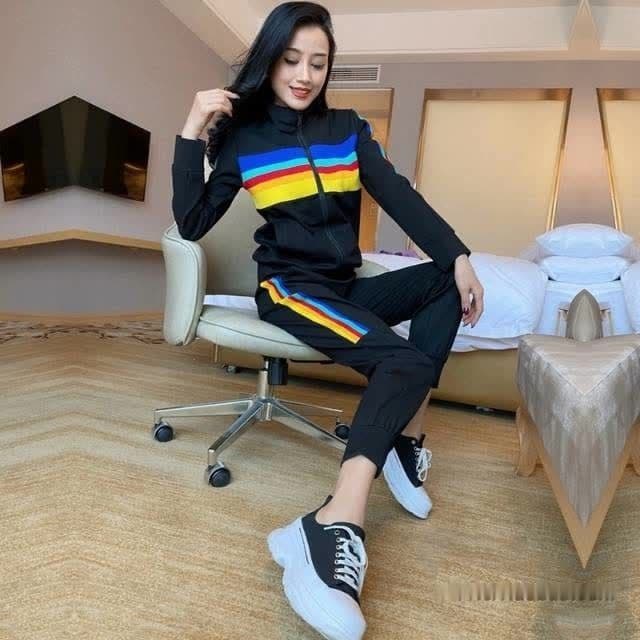 캐주얼 스포츠 슈트 여성 봄 가을 새로운 외국 가스 무지개 패션 러닝 투피스 세트 상세 이미지 15