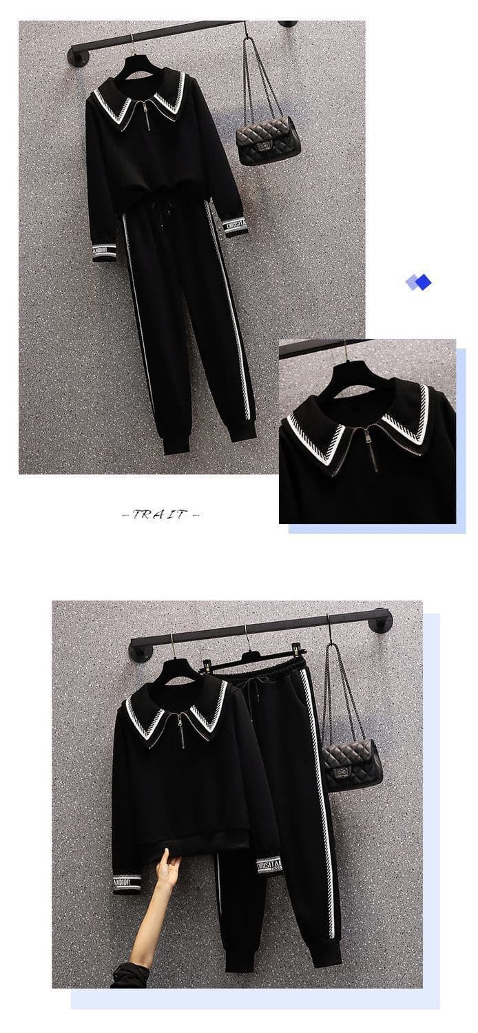 빅 사이즈 여성 의류 봄 가을 새로운 통통한 여동생 패션 연령 감소 캐주얼 운동 투피스 세트 상세 이미지 8
