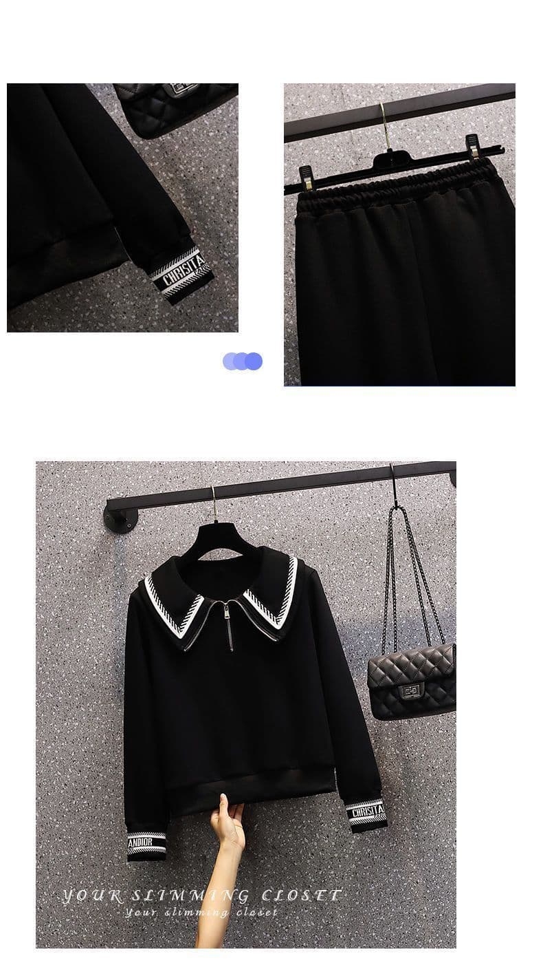빅 사이즈 여성 의류 봄 가을 새로운 통통한 여동생 패션 연령 감소 캐주얼 운동 투피스 세트 상세 이미지 9