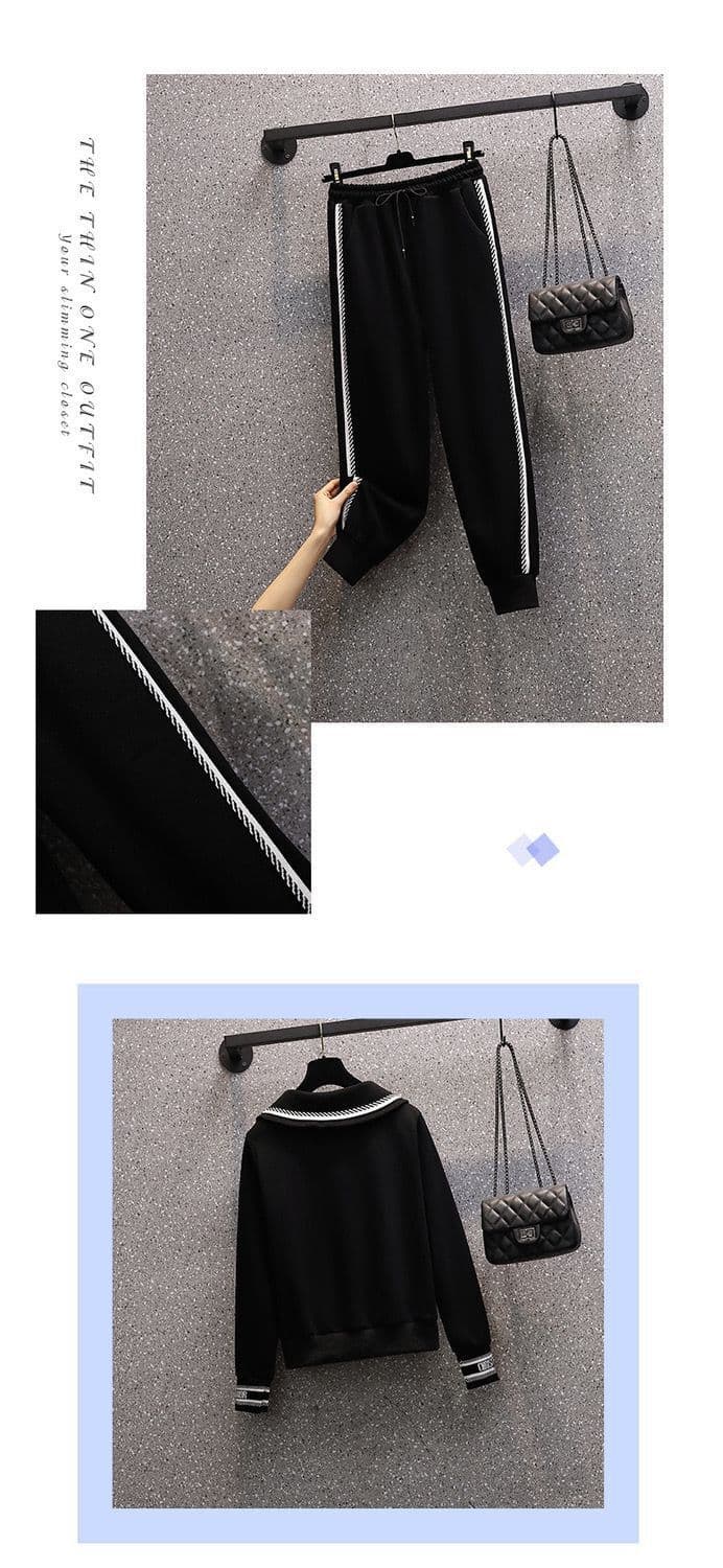 빅 사이즈 여성 의류 봄 가을 새로운 통통한 여동생 패션 연령 감소 캐주얼 운동 투피스 세트 상세 이미지 10