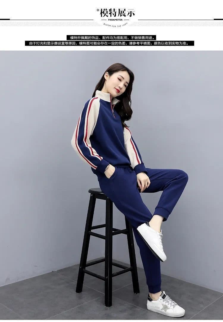 캐주얼 스포츠 슈트 여성 봄 가을 한국 스타일 루즈핏 빅 사이즈 긴팔 긴 바지 투피스 세트 상세 이미지 7