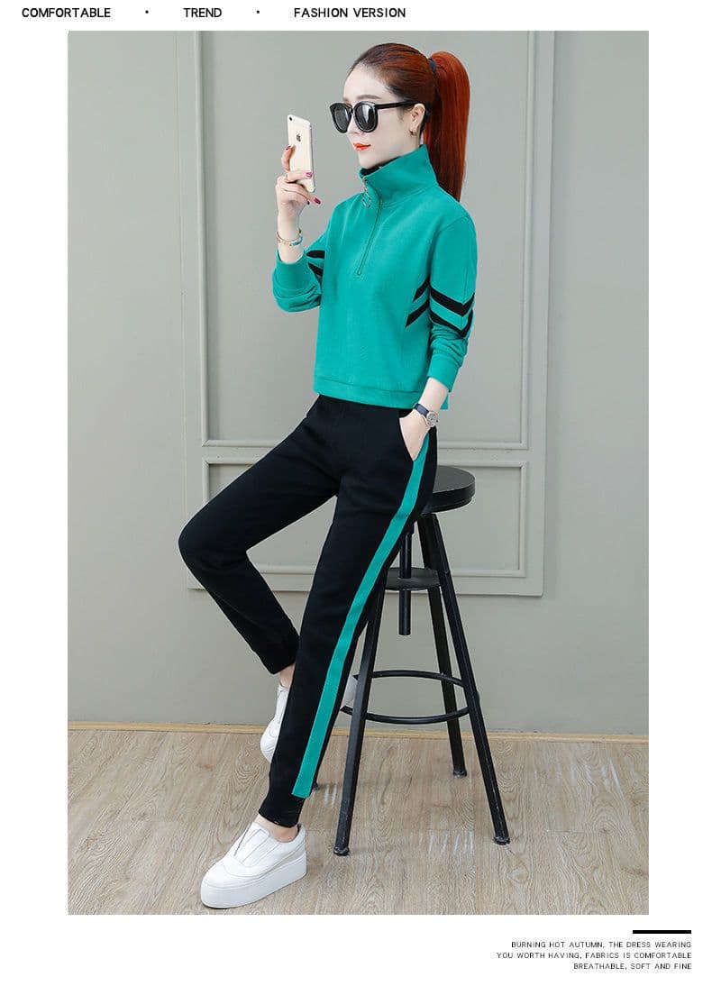 봄 가을 새로운 캐주얼 스포츠 슈트 여성 루즈핏 패션 긴팔 후드티 투피스 세트 상세 이미지 16