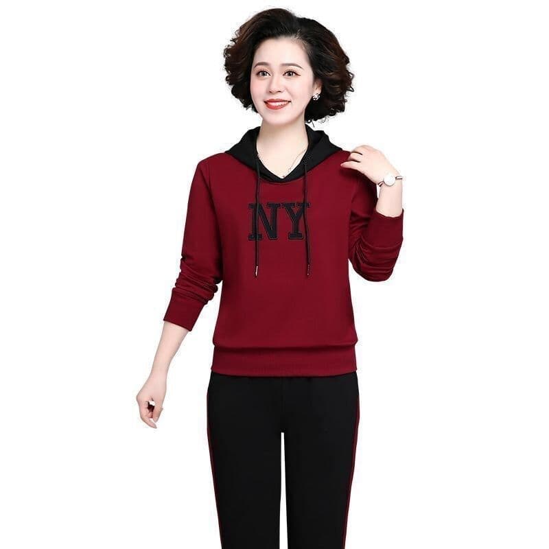 봄 가을 패션 여성 후드티 새로운 중노년 캐주얼 스포츠 슈트 투피스 세트 이미지 4