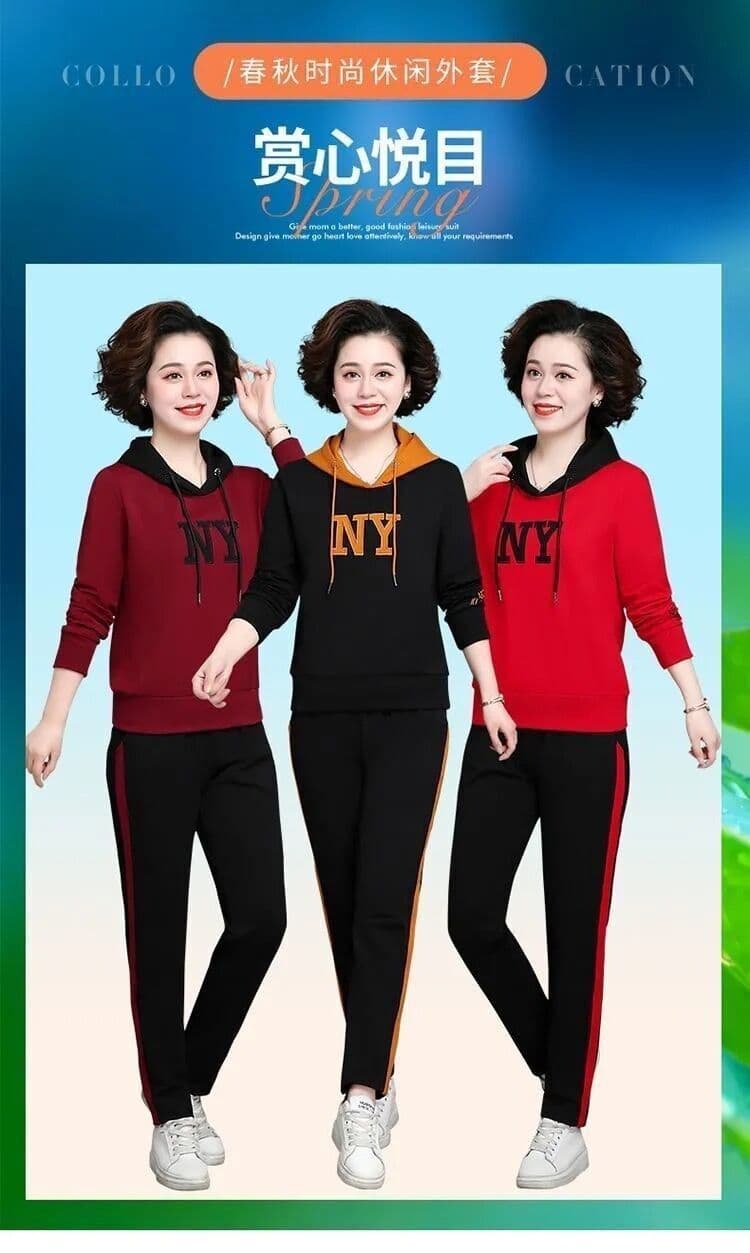 봄 가을 패션 여성 후드티 새로운 중노년 캐주얼 스포츠 슈트 투피스 세트 상세 이미지 2