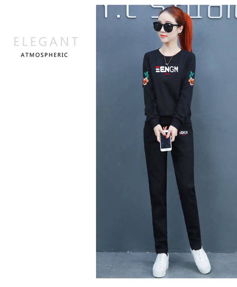 스포츠 슈트 여성 봄 가을 새로운 루즈핏 한국 스타일 캐주얼웨어 긴팔 긴 바지 투피스 세트 상세 이미지 7