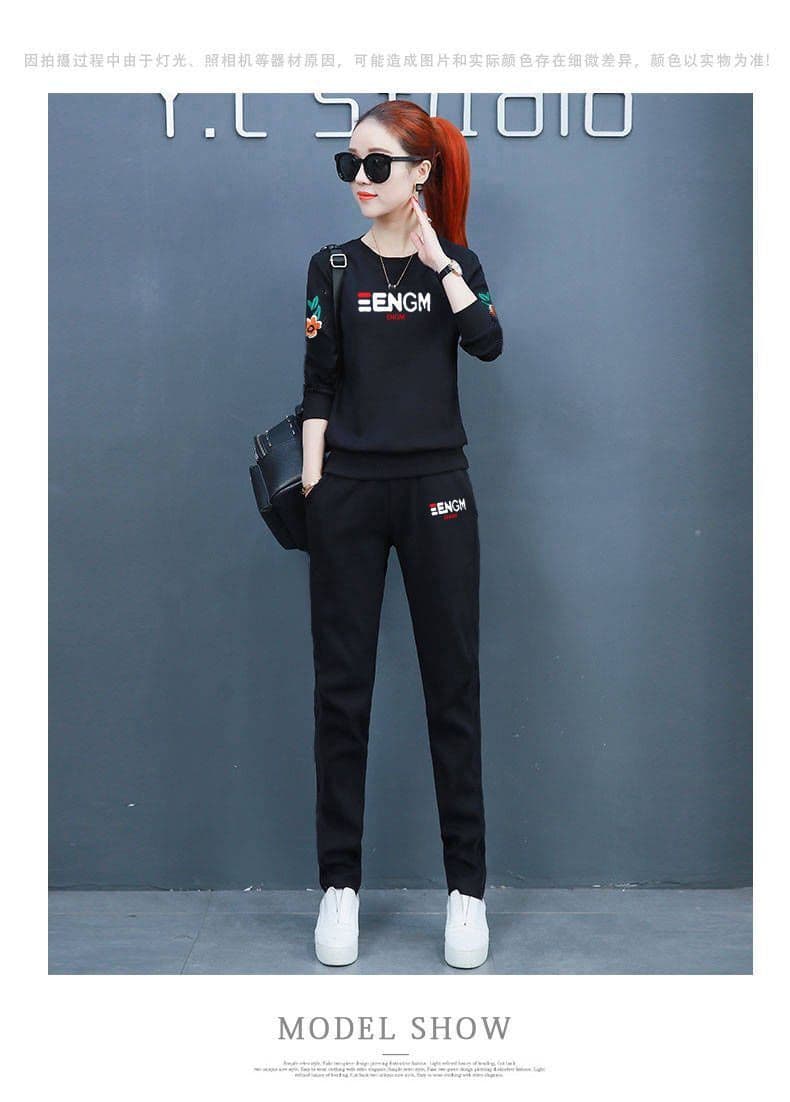 스포츠 슈트 여성 봄 가을 새로운 루즈핏 한국 스타일 캐주얼웨어 긴팔 긴 바지 투피스 세트 상세 이미지 9