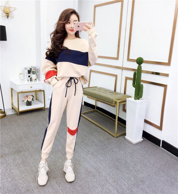 봄 가을 세트 여자 학생 캐주얼 한국 스타일 패션 루즈핏 작은 발 바지 투피스 세트 이미지 4