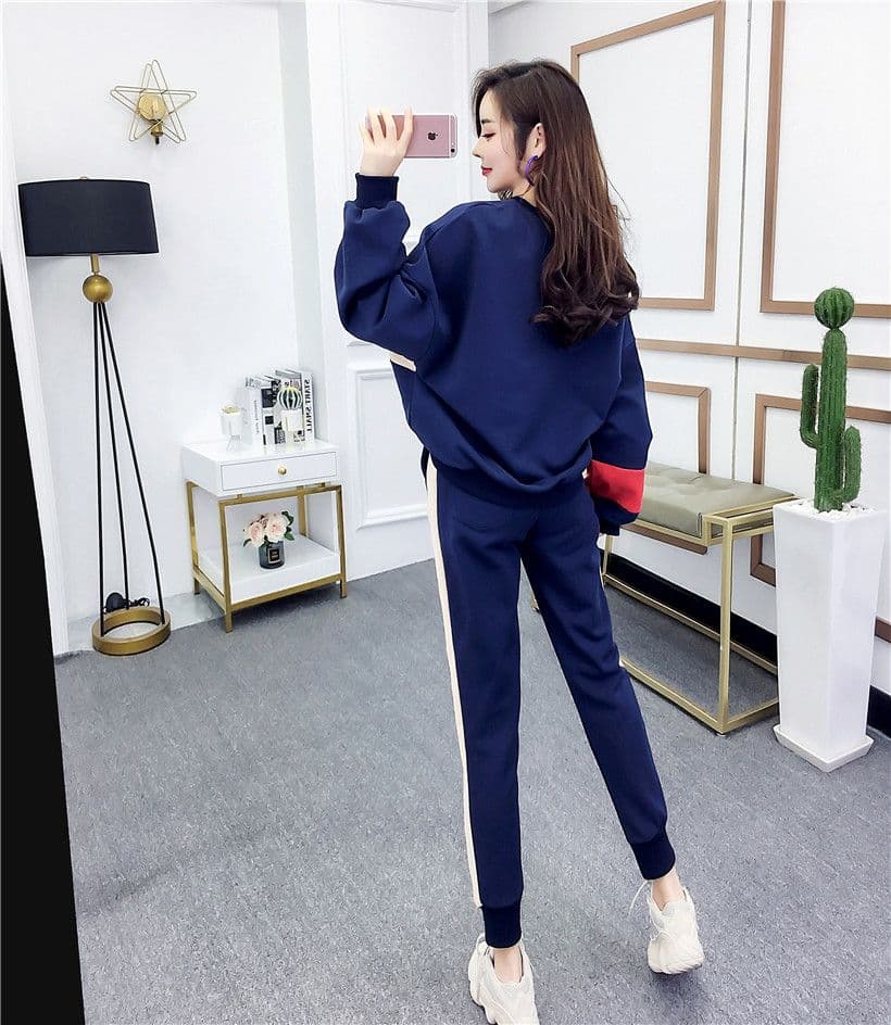 봄 가을 세트 여자 학생 캐주얼 한국 스타일 패션 루즈핏 작은 발 바지 투피스 세트 상세 이미지 8