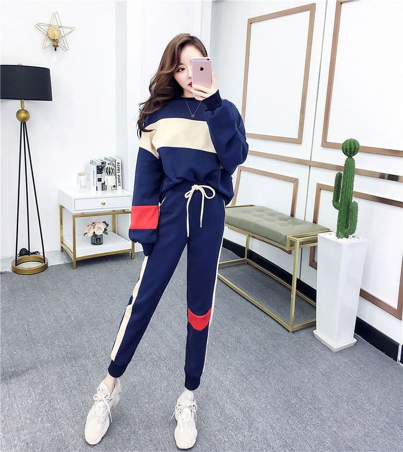 봄 가을 세트 여자 학생 캐주얼 한국 스타일 패션 루즈핏 작은 발 바지 투피스 세트 상세 이미지 10