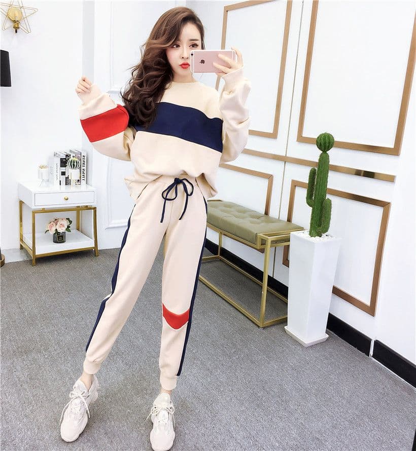 봄 가을 세트 여자 학생 캐주얼 한국 스타일 패션 루즈핏 작은 발 바지 투피스 세트 상세 이미지 13