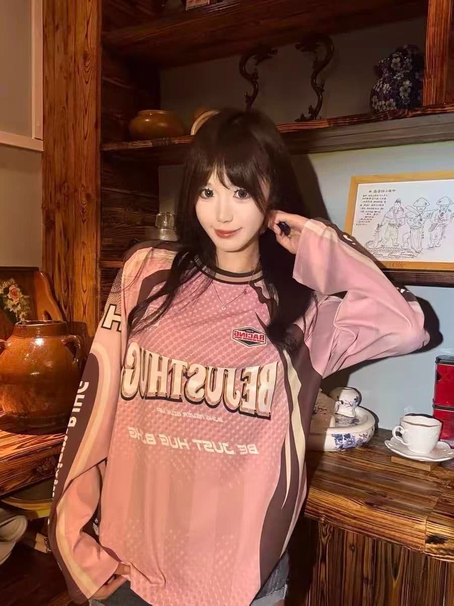 원본 솜씨 원본 원단 아메리칸 높음 거리 레이싱 바람 긴팔 티셔츠 운동 커플 남녀 루즈핏 맨위 가을 상세 이미지 20