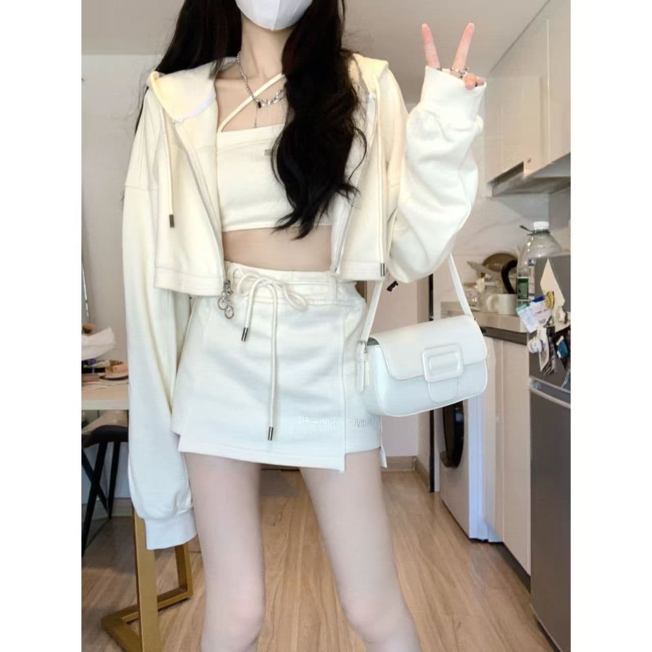 소금 부서 명문 여성 후드 세트 드레스 봄 새로운 달콤한 핫걸 순수한 욕망 바람 3종 세트