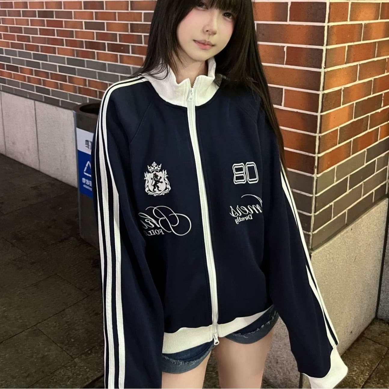 원본 솜씨 전후 자수 리본 순수한 Mianhua 면 복합 후드티 여성 이미지 5