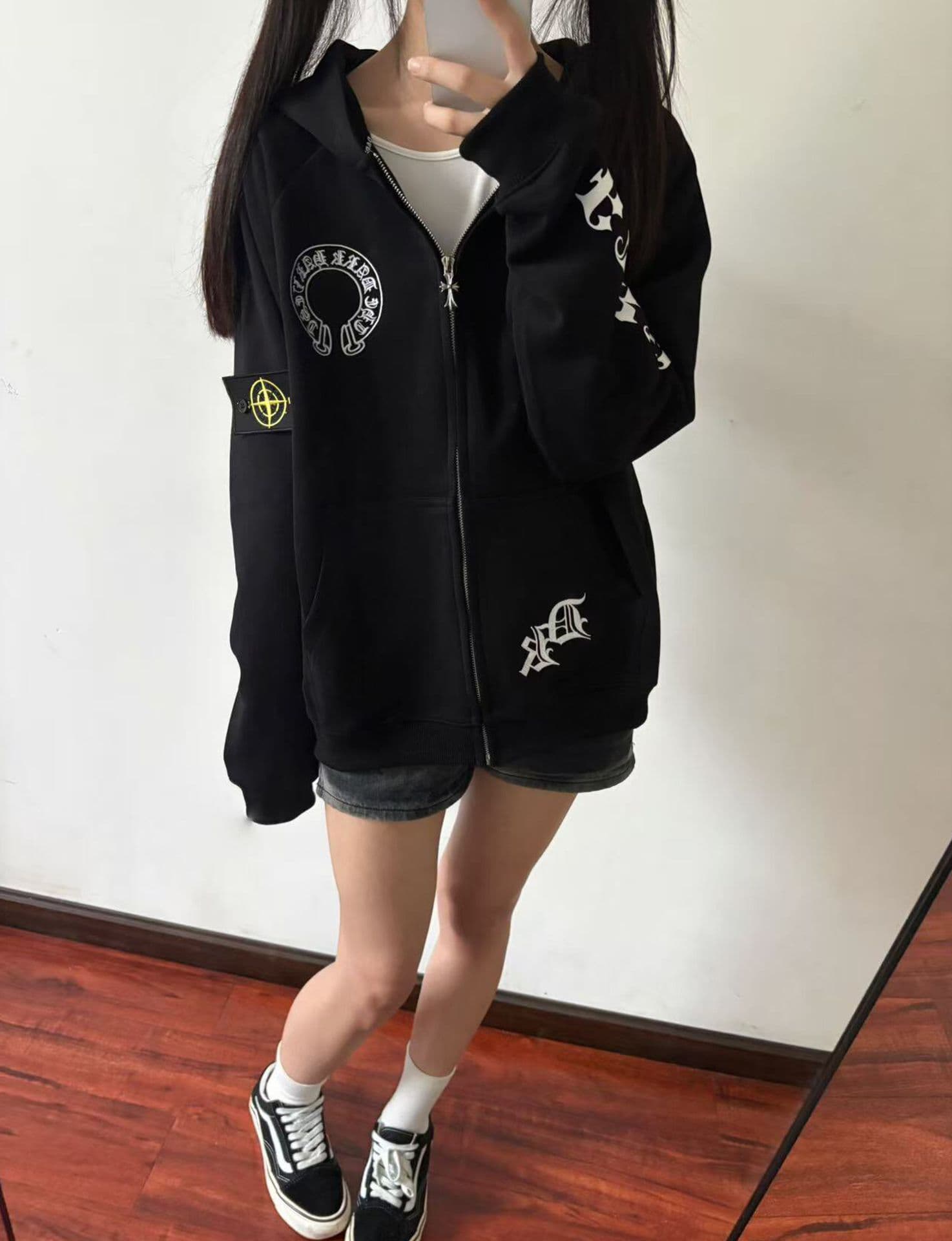 얇은 스타일 털이 있는 전체 자수 휘장 부형제 이후 패키지 칼라 순수한 Mianhua 면 복합 후드티 여성